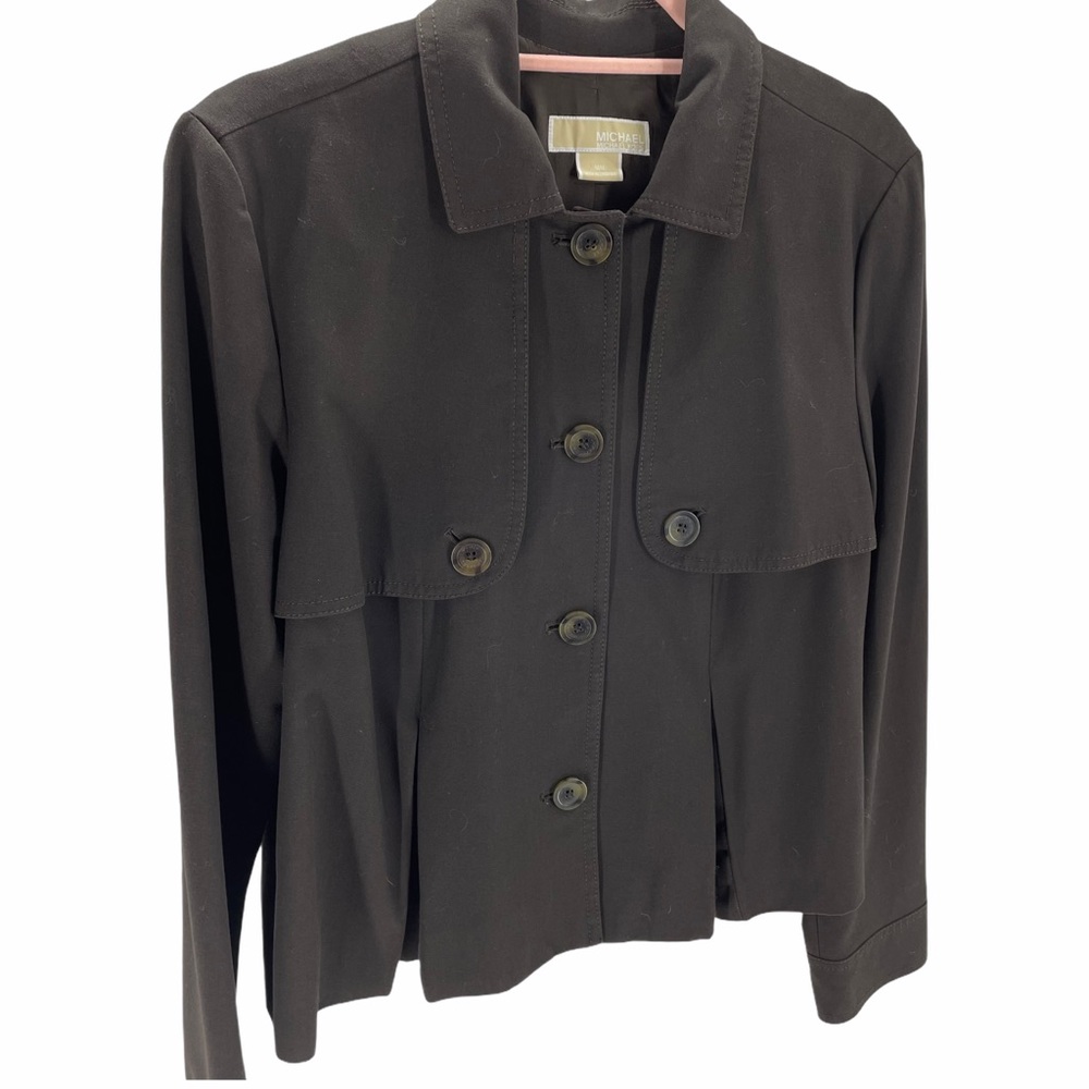 Michael Kors Brown Pleated Cropped Button Blazer Riding Coat Frontier Cowboy
